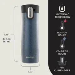 Contigo AUTOSEAL West Loop Vacuum-Insulated Stainless Steel Travel Mug with Easy-Clean Lid, 20 oz, Crystal Blueberry & Crystal Sake, 2-Pack