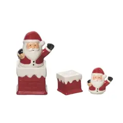 Transpac Dolomite Santa and Chimney Salt and Pepper Shaker Set Ceramic Christmas Decor for Holiday Dining and Gifting