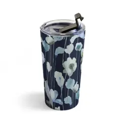 Ninola Design Watery Abstract Flowers Navy Travel Mug 20 oz Stainless Steel Travel Mug - Deny Designs
