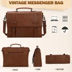 Mens Messenger Bag 17 Inch Waterproof Vintage Leather Laptop Briefcase Large Laptop Bag