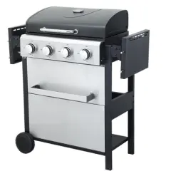 GDFStudio Kitty 34200 BTU Propane Gas 4-Burner BBQ Grill with Foldable Work Table, Shelves and Wire Enamel Cooking Grids