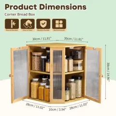 Unique Bargains Bamboo Acrylic Wavy Double Door Panel Large Corner Bread Container Natural Wood