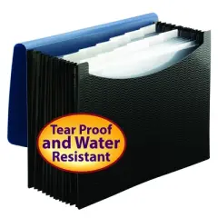 Smead Poly Expanding File, 12 Dividers, Flap and Cord Closure, Letter Size, Wave Pattern Blue/Black (70863)