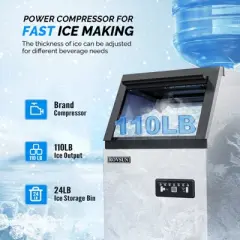 ROVSUN Commercial Ice Maker Machine with 2 Water Inlets, Freestanding Ice Machine with 24lbs Storage Bin, Ice Scoop & Water Filter