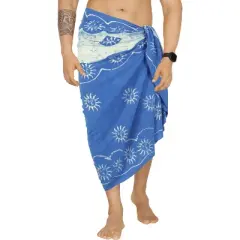 LA LEELA Men's Sarong Bath Trunk Wraps Pareo One Size Allover Sun Blue