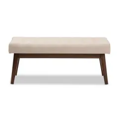Elia Mid Century Modern Walnut Wood Fabric Button Tufted Bench - Baxton Studio