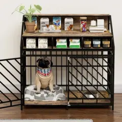43.3 in Dog Crate Furniture for Large Dogs,with Divider,Double Door Dog Kennel with Three Drawers Storages,Decorative Pet House for Large Medium Dogs