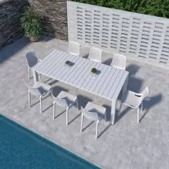 Amazonia Leblon 9pc Aluminum Rectangular Patio Dining Set White