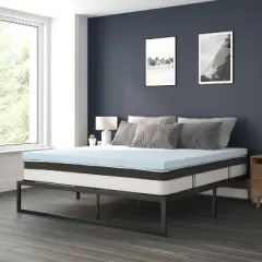 Flash Furniture 14 Inch Metal Platform Bed Frame with 10 Inch Pocket Spring Mattress in a Box and 2 Inch Cool Gel Memory Foam Topper