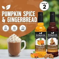 Syruvia Variety Pack - Pumpkin Spice & Gingerbread Syrup 25.4 Fl oz (2-Pack)