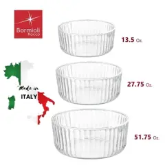 Bormioli Rocco Exclusiva Glass Bowl Set of 3 &ndash; 7", 6", 4.75" Stackable Serving Bowls &ndash; Decorative 3-Size - Dishwasher Safe, Light-Reflective