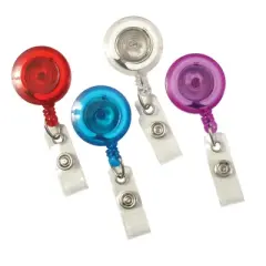 SICURIX Standard Round ID Badge Reel with Belt Clip & Strap, Translucent Assorted, Pack of 4