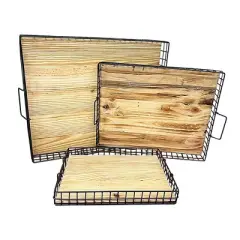 Essential Decor & Beyond 3PC Set Iron Wire with Wood