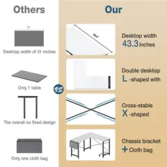 INFURNIC Desks L Shaped Gaming Desk, Reversible Standing Desk with Storage Side Bag, Wooden Corner Computer Table for Home Office,White 50 Inches