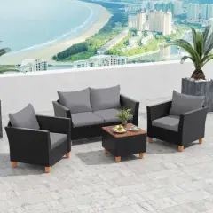 Tangkula 8 PCS Wicker Patio Furniture Set w/ Removable Cushions Storage Coffee Table