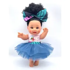 Orijin Bees Natural Puffy 12" Baby Bee Doll - Black Hair with Brown Eyes