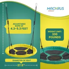 Machrus Swingan 37.5 IN Super Fun Nest Swing With Adjustable Ropes - Solid Fabric Seat Design