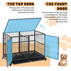 Dog Crate for Large Dogs, Chew-Resistant Dog Kennel with Double Door & Lockable Wheels