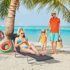 Outsunny Foldable Outdoor Chaise Lounge Chair, 6-Level Reclining Camping Tanning Chair with Breathable Mesh Fabric and Headrest