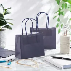 Blue Panda 50 Pack Navy Blue Paper Gift Bags with Handles for Birthday Themed Party Favors, 6x5x2.5 In