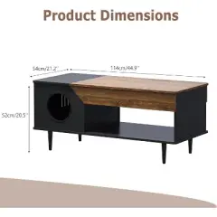 Acekool 45'' Coffee Table with Cat House, Storage Drawer, Rustic Black Table for Living Room, Hidden Litter Box, Cat Door