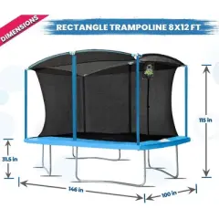 Moxie 8 x 12 FT Rectangular Outdoor Trampoline Set with Premium Safety Enclosure Gymnastics Rectangular Trampoline for Kids and Adults