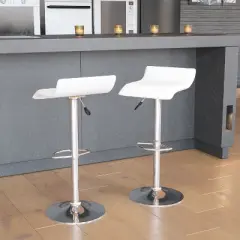 Emma and Oliver 2 Pack Contemporary Vinyl Adjustable Height Barstool with Solid Wave Seat and Chrome Base