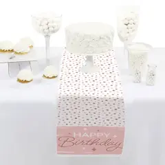 Big Dot of Happiness Pink Rose Gold Birthday - Petite Happy Birthday Party Paper Table Runner - 12 x 60 inches
