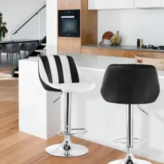 Elama 2 Piece Adjustable Faux Leather Bar Stool in Striped Black and White with Chrome Base