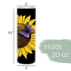 Be Bold Be Bright Be Your Bright Yellow Sunflower with Purple Butterfly 20 ounce Stainless Steel Travel Tumbler with Lid For Your On The Go Beverages