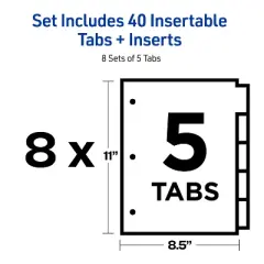 Avery Big Tab Insertable Dividers for 3 Ring Binder, 5-Tab Set, Buff Paper, Multicolor Tabs, 8 Sets (07829)