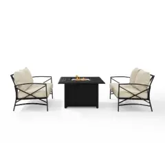 Kaplan 3pc Outdoor Conversation Set with Fire Table & 2 Loveseats - Oatmeal - Crosley
