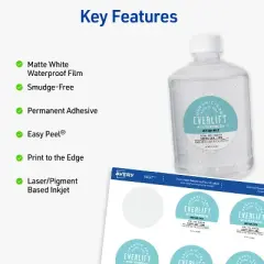 Avery Durable Waterproof Labels with Sure Feed Technology, 2" Diameter, Matte White, Laser & Pigment-Inkjet, 96 Printable Labels (5657)
