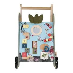 Manhattan Toy Wildwoods Owl Wooden Push Cart with Shape Sorter and Basket, Serrated Oval, Spinners, Bead Run and More