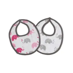 Bacati - Elephants Pink/Gray Muslin 4 pc set of Bibs & Burp Cloths Set