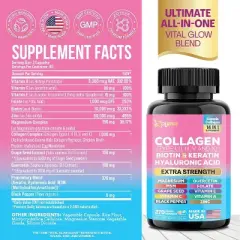 Zoyava Collagen Pills Peptides Types I, II, III, V & X 64,000 MCG, All in One Supplement, 270 ct