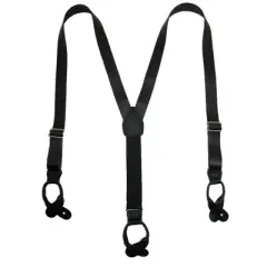 CTM Men's Coated Leather Button-End Y-Back Suspender with Bachelor Buttons