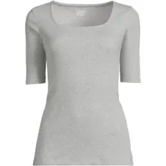 Lands' End Women's Elbow Sleeve 2x2 Rib Square Neck T-shirt