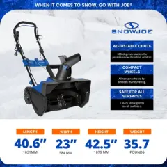 Snow Joe Corded Electric Snow Blower, 15A Motor, 21" Clearing Path - Walk-Behind Thrower with 20' Throw Distance & LED Light for Driveways, SJ625E