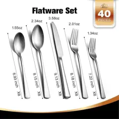 BRINJOY 40-Piece 18/10 Stainless Steel Silverware Set - Mirror Polished Cutlery Set for 8 People