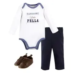 Little Treasure Baby Boy Cotton Bodysuit, Pant and Shoe 3pc Set, Handsome Fella