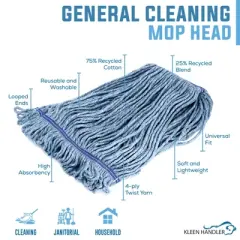 Bison Life Blended Loop End Wet Mop Head Replacement Refills - 1.25" Universal Headband - Pack of 3