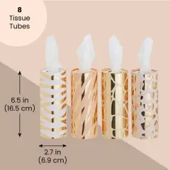 Zodaca 8 Pack Decorative 50 Count Cylinder Tissue Boxes for Car Cup Holder, Travel Carry Bag, 4 Designs (6.5 In)