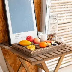 Attop Rustic Wooden Serving Trays with Handle - Set of 7 Rectangular Platters for Entertaining, Breakfast, Coffee Table, Home Decor