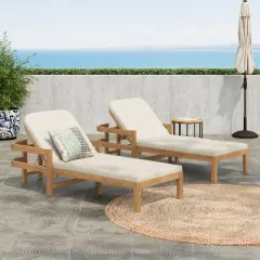 Christopher Knight Home Paolo Outdoor Adjustable Acacia Wood Chaise Lounge with Cushion (Set of 2)