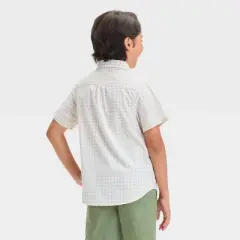 Boys' Short Sleeve Gingham Poplin Button-Down Shirt - Cat & Jack&trade; Beige