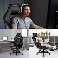 Costway Massage Gaming Chair Reclining Racing Computer Office Chair with Footrest White\ Black\Blue\Red
