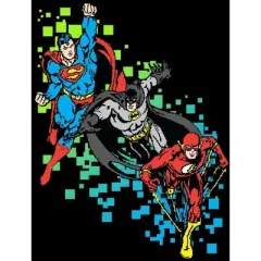 Justice League Superhero Trio Busting Blocks Black T-shirt Toddler Boy to Youth Boy
