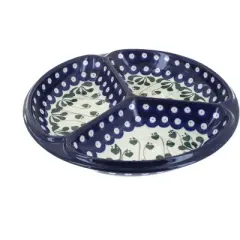 Blue Rose Polish Pottery 484 Ceramika Artystyczna Three Part Divided Dish
