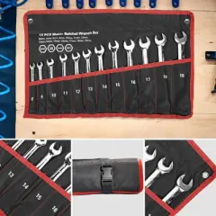 Garvee 12-Piece Fixed Wrench Set, Reversible Ratcheting Combination Set, Metric 8mm-19mm with Storage Bag for motorcycle/car/mechanical etc.